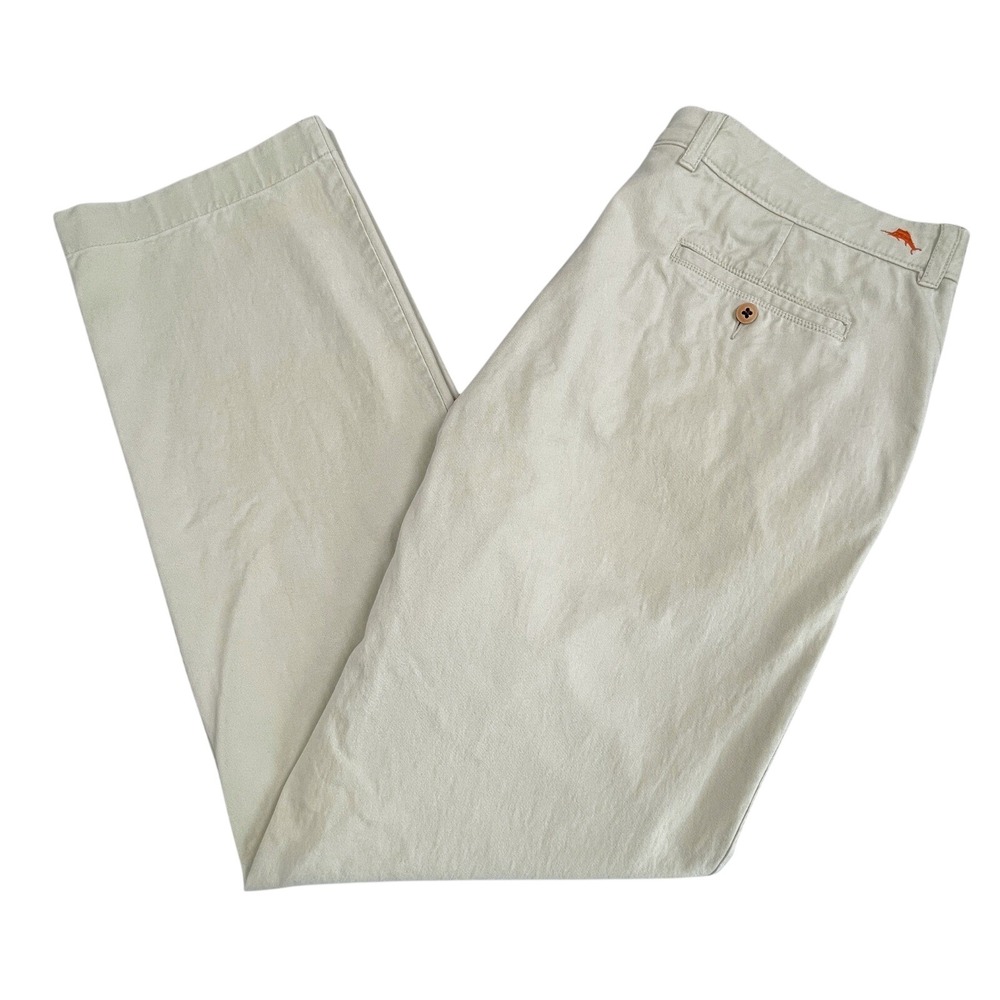 Tommy Bahama Mens 38x34 Khaki Chino Pants Flat Front Stretch Straight Leg Tencel